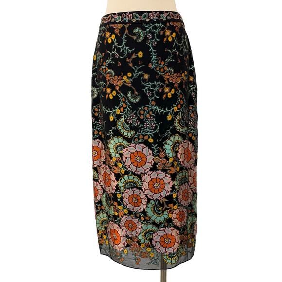 Alice + Olivia Maeve Burnout Chiffon Silk Blend Midi Skirt Floral 8 NWT - Picture 1 of 12